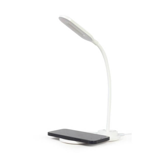 Gembird TA-WPC10-LED-01-W Bureaulamp - Met draadloze oplader Qi - USB - 10W - LED - Wit