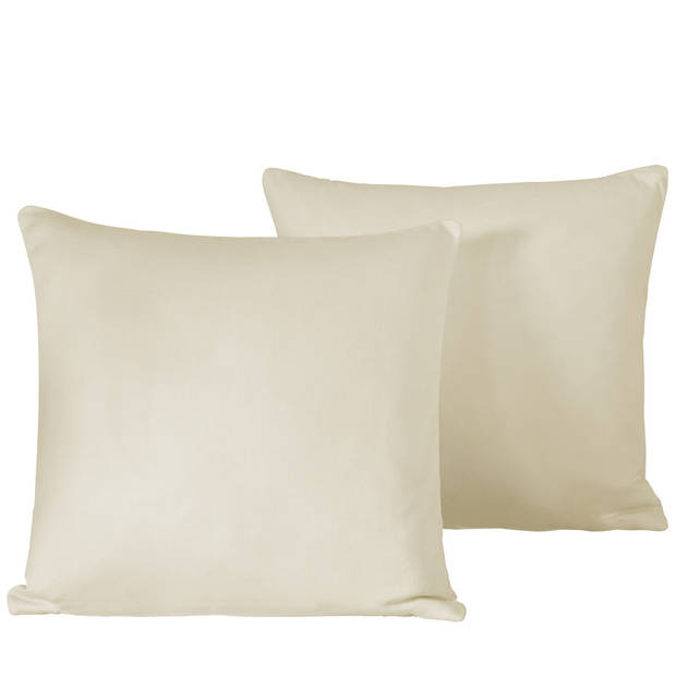 De Witte Lietaer Sierkussensloop Set Olivia Sand - 40 x 40 cm - Satijn Katoen