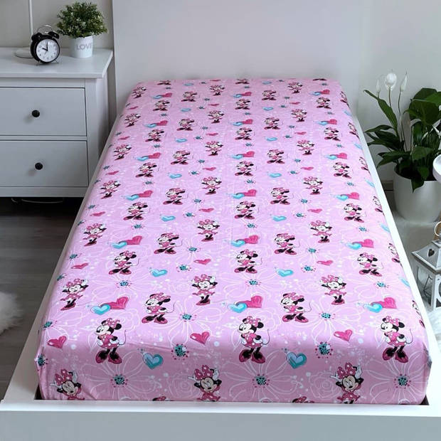 Disney Minnie Mouse Hoeslaken Flowers - Eenpersoons - 90 x 190/200cm - Katoen