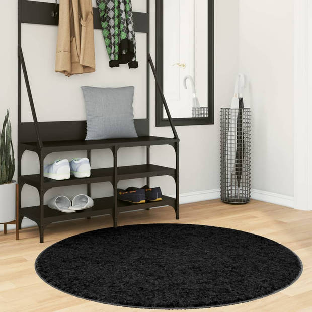 vidaXL Vloerkleed PAMPLONA shaggy hoogpolig modern Ø 120 cm zwart