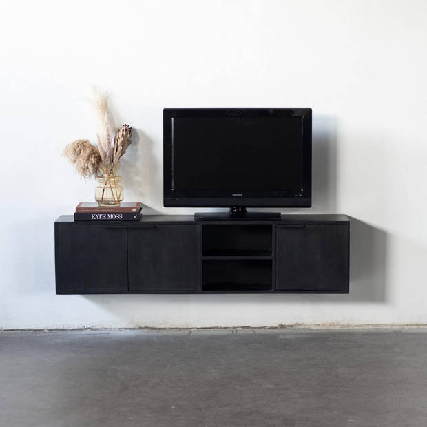 Giga Meubel - Zwevend tv-meubel - Zwart Mangohout - 160x30x40cm - Zen