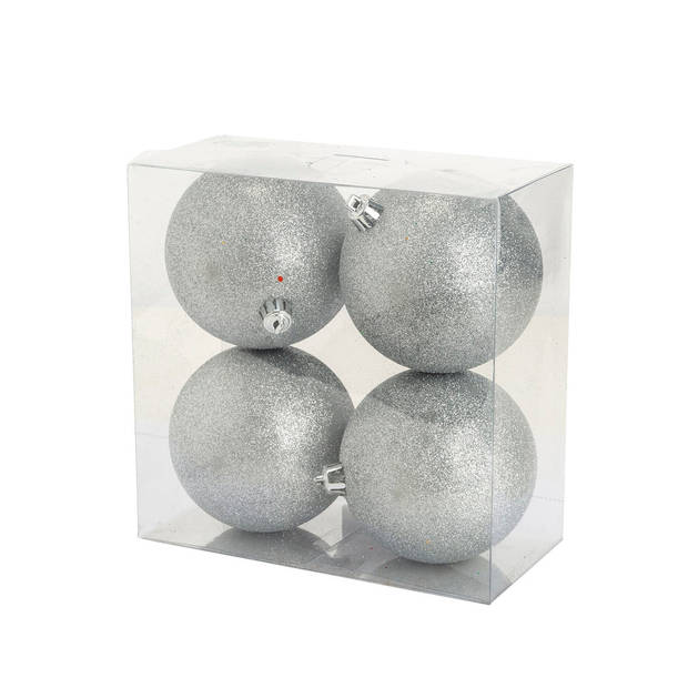 Cosy @Home Kerstballen Zilver glitter ø 10 cm - 4 Stuks