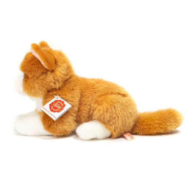 Hermann Teddy Knuffeldier kat/poes - zachte pluche stof - premium kwaliteit knuffels - rood/wit - 20 cm - Knuffel huisdi