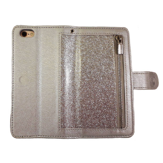 HEM Apple iPhone 12 Mini- Magic Glitter Shiny Silver- Leren Rits Portemonnee Telefoonhoesje