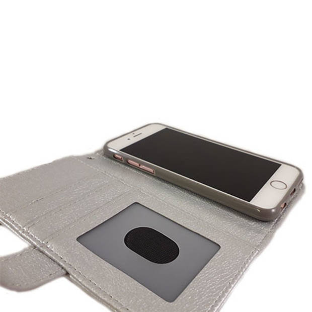 HEM Apple iPhone 12 / 12 Pro - Magic Glitter Shiny Silver- Leren Rits Portemonnee Telefoonhoesje