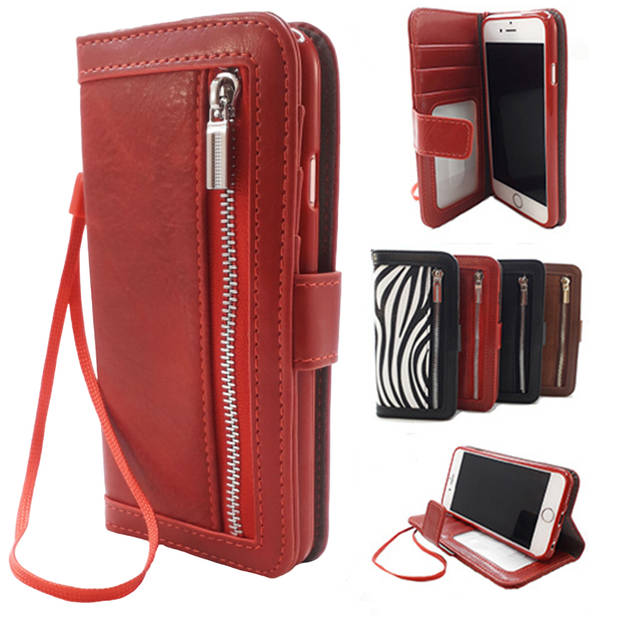 HEM Boekhoesje met rits - Geschikt voor iPhone 15 Pro Max - Rode Wallet - Book Case - Boekhoesje - Telefoonhoesje