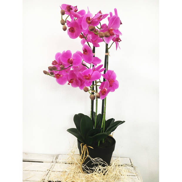 Levensechte Kunst Orchidee / Phalaenopsis plant 75 cm met pot - Roze kunst orchidee - Kunstplanten