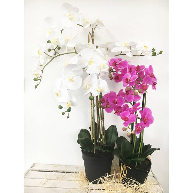 Levensechte Kunst Orchidee / Phalaenopsis plant 75 cm met pot - Roze kunst orchidee - Kunstplanten