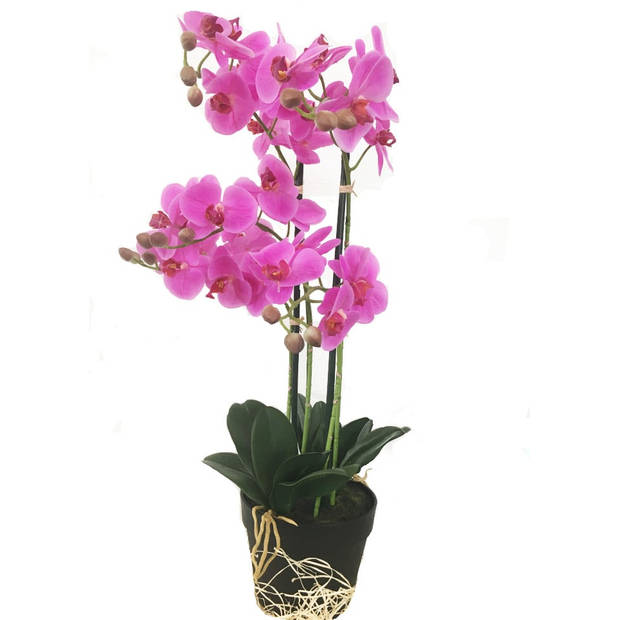 Levensechte Kunst Orchidee / Phalaenopsis plant 75 cm met pot - Roze kunst orchidee - Kunstplanten