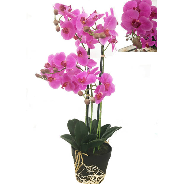 Levensechte Kunst Orchidee / Phalaenopsis plant 75 cm met pot - Roze kunst orchidee - Kunstplanten