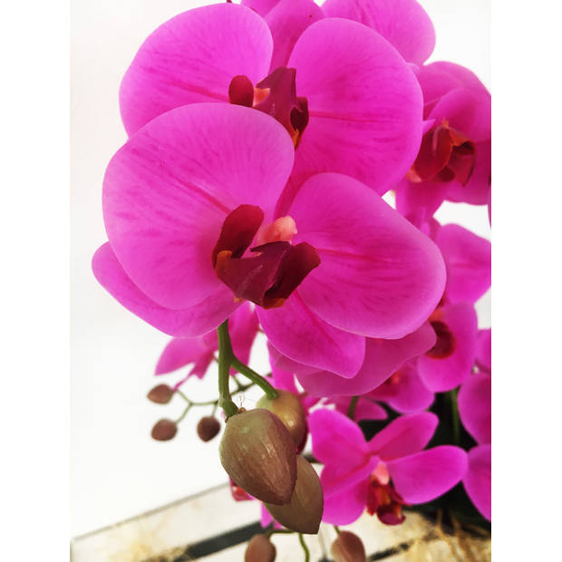 Levensechte Kunst Orchidee / Phalaenopsis plant 75 cm met pot - Roze kunst orchidee - Kunstplanten