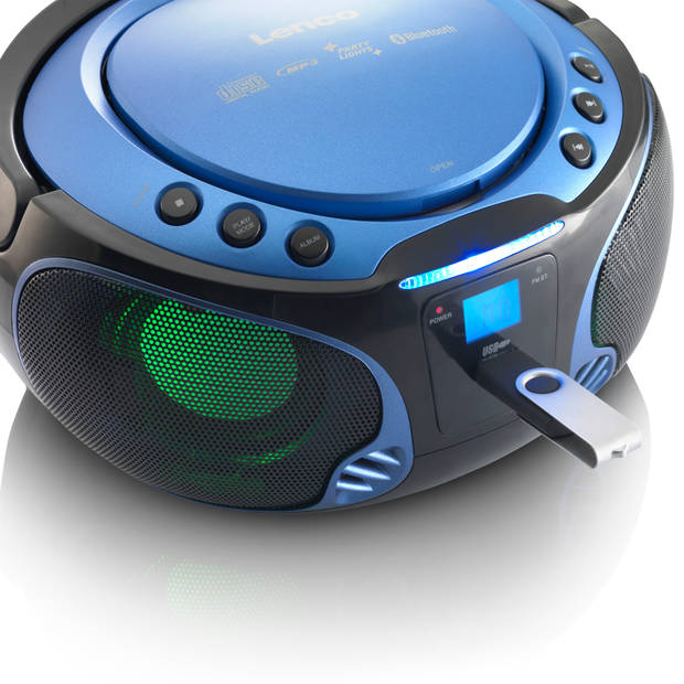 Draagbare FM Radio CD/MP3/USB/Bluetooth®-speler met LED verlichting Lenco Zwart-Blauw