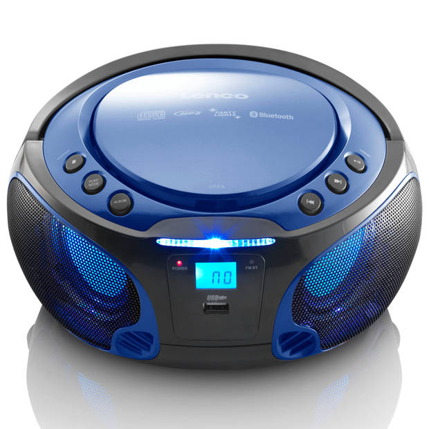 Draagbare FM Radio CD/MP3/USB/Bluetooth®-speler met LED verlichting Lenco Zwart-Blauw