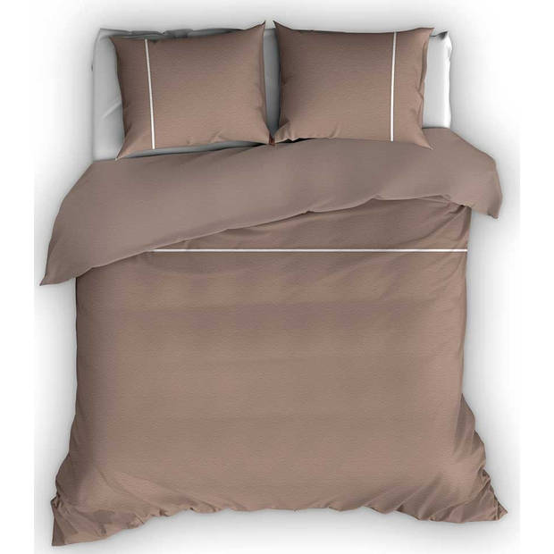 Flanellen Dekbedovertrek Duchesse Taupe/Wit-140 x 200/220 cm