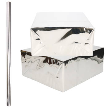 1x Rollen inpakpapier / cadeaufolie metallic zilver 200 x 70 cm - Kaftpapier