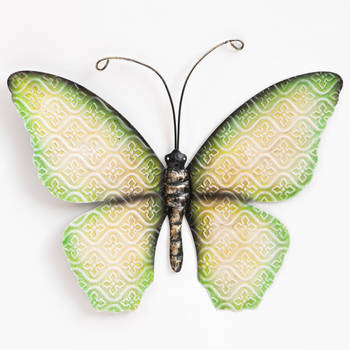Anna's Collection Muurvlinder - groen - 30 x 21 cm - metaal - tuindecoratie - Tuinbeelden
