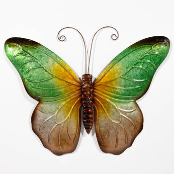 Anna's Collection Muurvlinder - groen - 32 x 24 cm - metaal - tuindecoratie - Tuinbeelden