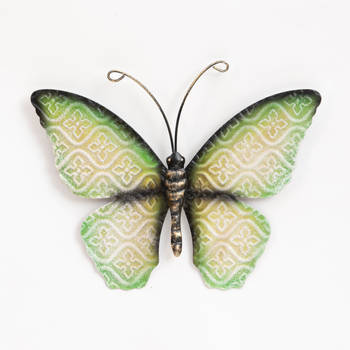 Anna's Collection Muurvlinder - groen - 20 x 14 cm - metaal - tuindecoratie - Tuinbeelden