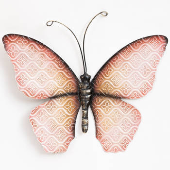 Anna's Collection Muurvlinder - roze - 30 x 21 cm - metaal - tuindecoratie - Tuinbeelden