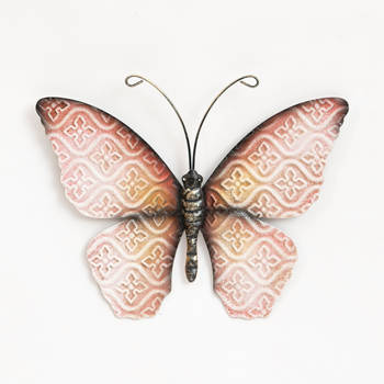 Anna's Collection Muurvlinder - roze - 20 x 14 cm - metaal - tuindecoratie - Tuinbeelden