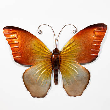 Anna's Collection Muurvlinder - oranje - 32 x 24 cm - metaal - tuindecoratie - Tuinbeelden