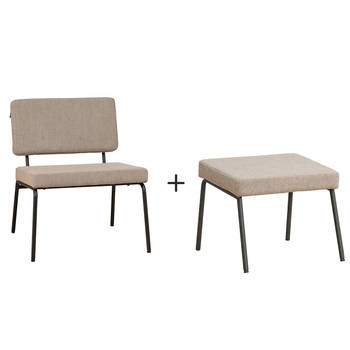 Bronx71 Scandinavische fauteuil en hocker Espen taupe gerecyclede stof.