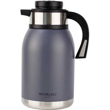 Michelino 54539 - Thermosfles 2 liter - dubbelwandig - drankendispenser - geïsoleerde kan - koffie thee theepot - grijs
