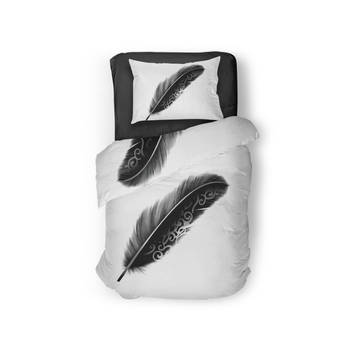 Eleganzzz Dekbedovertrek Micropercal Minimalistic Feather - wit 140x200/220cm