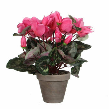 Roze cycklamen kunstplanten 30 cm met bloemen en grijze pot - Kunstplanten