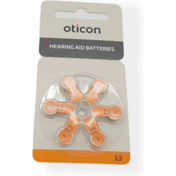 Oticon hoortoestel batterij type P13 Oranje sticker 2 kaartjes 12 batterijen