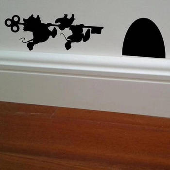Muursticker Plintsticker Zwart Muizen met sleutel lopen naar rechts detail voor in huis woonkamer slaapkamer