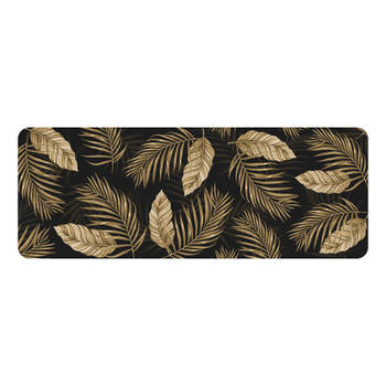 Antislip foam badmat Palm Leaves – Goud – Zwart – 45 x 120 CM