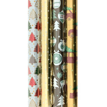 Christmasworld Cadeaupapier - Metallic kerstpapier inpakpapier voor kerst K435 - 10 meter x 70 cm 3 rollen