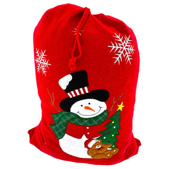 Kerst Cadeauzak - Sneeuwman - 70 x 50 cm - Vilt - Rood