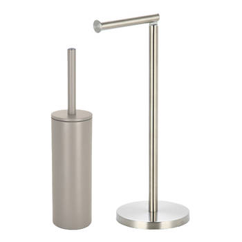 Spirella Badkamer accessoires set - WC-borstel/toiletrollen houder - beige/zilver - Badkameraccessoireset