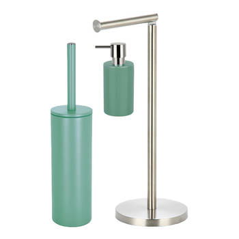 Spirella Badkamer accessoires set - WC-borstel/zeeppompje/rollenhouder - groen - Badkameraccessoireset