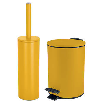Spirella Badkamer/toilet accessoires set - toiletborstel en pedaalemmer - 5L - metaal - saffraan geel - Badkameraccessoi