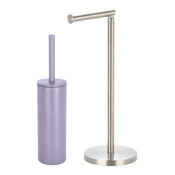 Spirella Badkamer accessoires set - WC-borstel/toiletrollen houder - lila paars/zilver - Badkameraccessoireset
