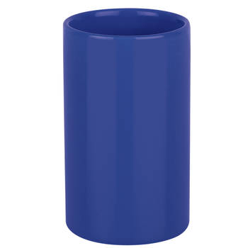 Spirella Badkamer drinkbeker/tandenborstelhouder Sienna - porselein - glans blauw - 7 x 11 cm - Tandenborstelhouders