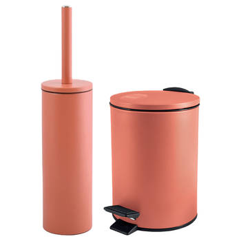 Spirella Badkamer/toilet accessoires set - toiletborstel en pedaalemmer - 5L - metaal - terracotta - Badkameraccessoires