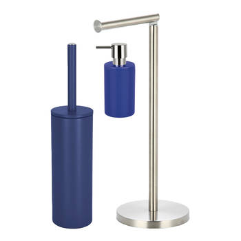 Spirella Badkamer accessoires set - WC-borstel/zeeppompje/rollenhouder - donkerblauw - Badkameraccessoireset