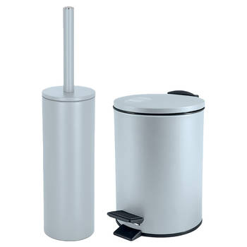 Spirella Badkamer/toilet accessoires set - toiletborstel en pedaalemmer - 5L - metaal - ijsblauw - Badkameraccessoireset