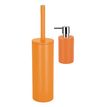 Spirella Badkamer accessoires set - WC-borstel/zeeppompje - oranje - Badkameraccessoireset