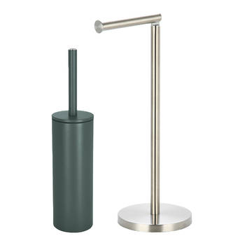 Spirella Badkamer accessoires set - WC-borstel/toiletrollen houder - donkergroen/zilver - Badkameraccessoireset