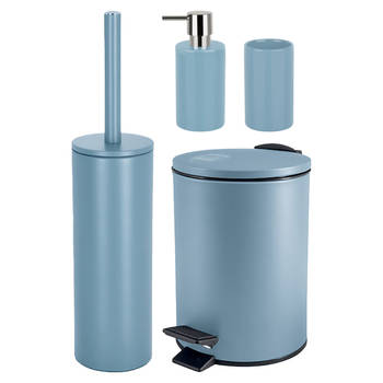 Spirella Badkamer accessoires set - WC-borstel/pedaalemmer/zeeppompje/beker - lichtblauw - Badkameraccessoireset