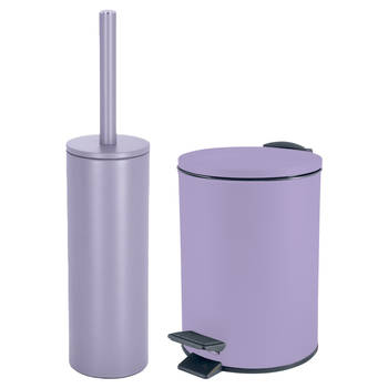 Spirella Badkamer/toilet accessoires set - toiletborstel en pedaalemmer - 3L - metaal - lila paars - Badkameraccessoires