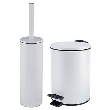 Spirella Badkamer/toilet accessoires set - toiletborstel en pedaalemmer - 5L - metaal - ivoor wit - Badkameraccessoirese