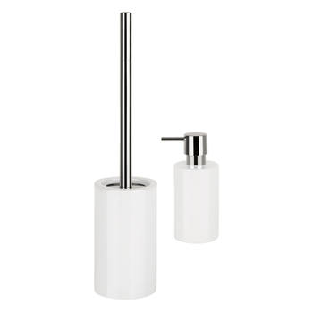 Spirella Badkamer accessoires set - WC-borstel/zeeppompje - porselein - ivoor wit - Badkameraccessoireset