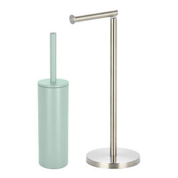 Spirella Badkamer accessoires set - WC-borstel/toiletrollen houder - mintgroen/zilver - Badkameraccessoireset