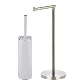 Spirella Badkamer accessoires set - WC-borstel/toiletrollen houder - ivoor wit/zilver - Badkameraccessoireset